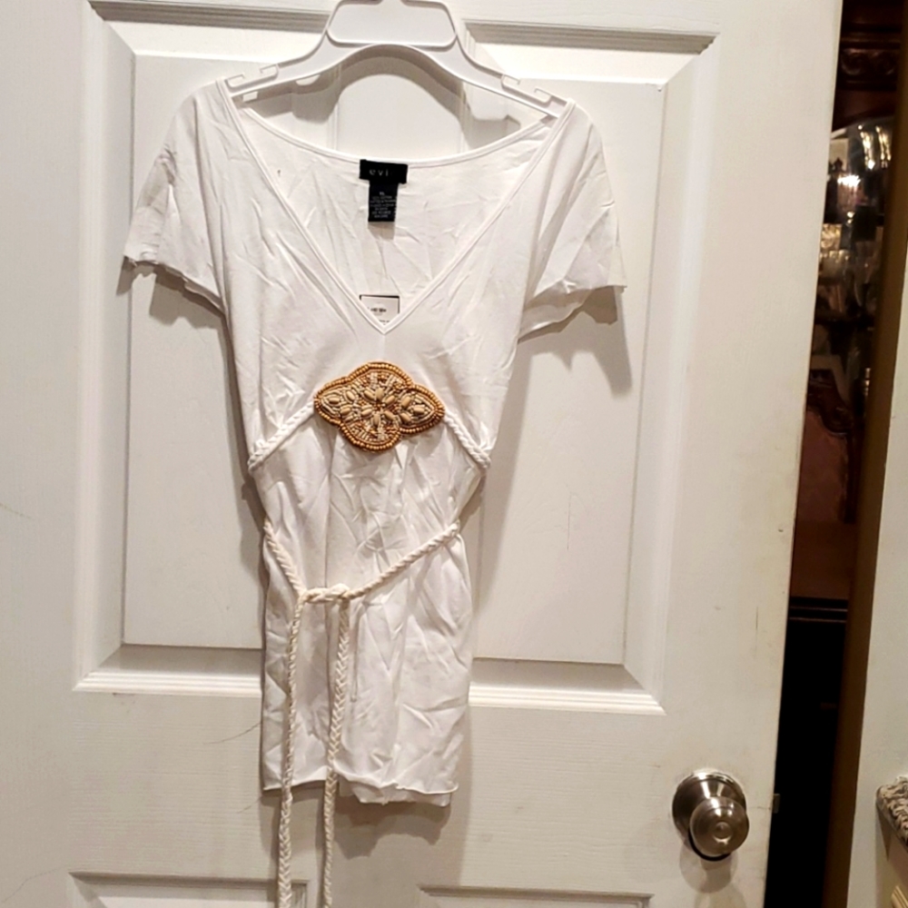 A white Bohemian style embellished Shirt